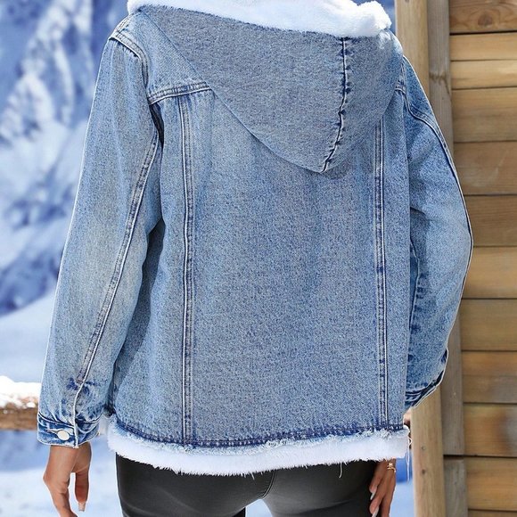 Casual Womens Single-breasted Fleece-lined Denim Jacket - Picture 2 of 5